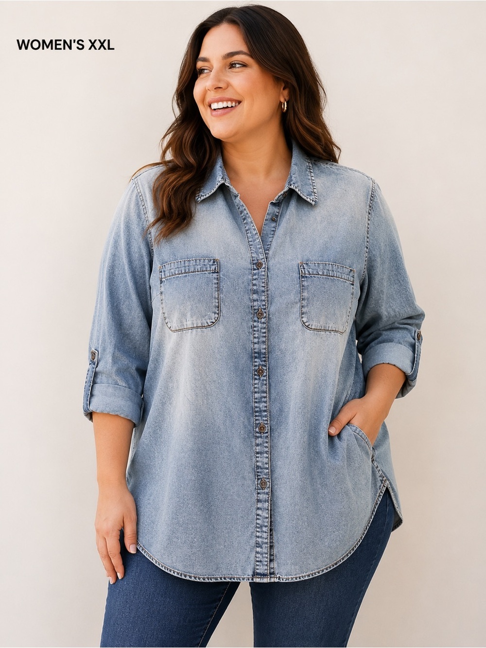 Light Wash Denim Button-Up Shirt XXL